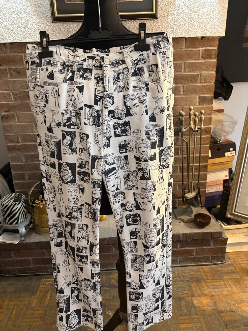 Reformation Black and White Comic-Print Straight-Leg Jeans